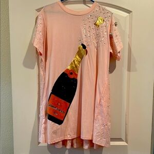 Pink Baby doll Party dress with Champagne Bottle Design